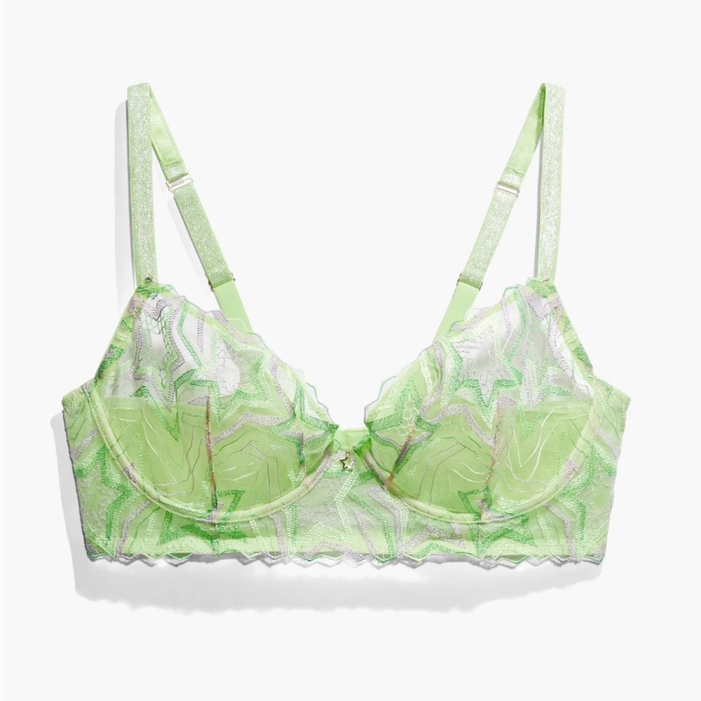 Retro disco star embroidery unlined demi bra